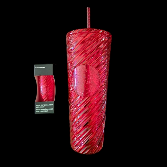 Starbucks Other - Starbucks Holiday Ornament keychain and cold cup combo red‎ swirl